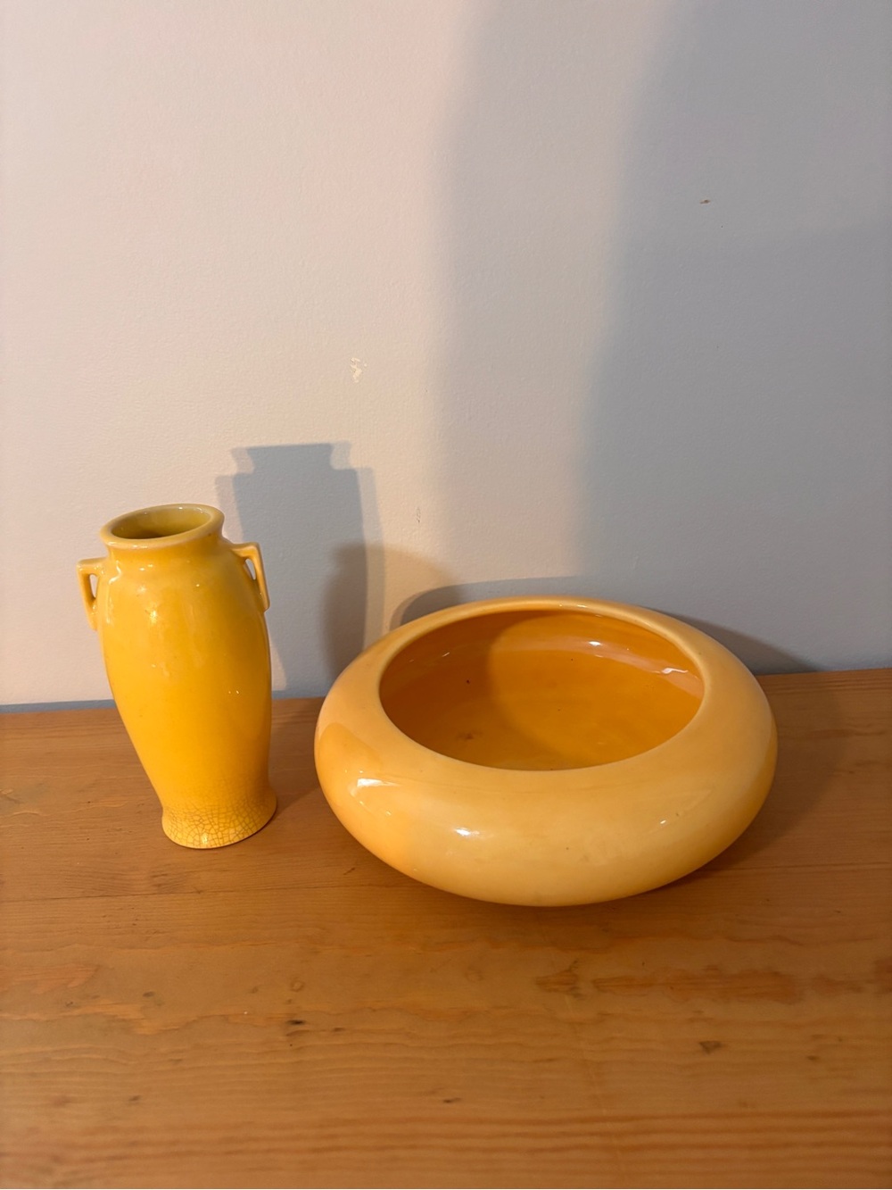 1921 Roseville Pottery Rosecraft Yellow Vase and Bowl